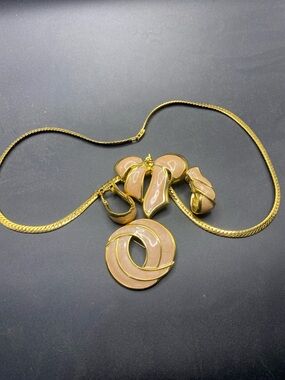 Napier Gold-Tone Necklace and Earrings with Blush Pink Enamel